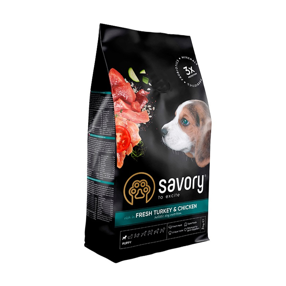 Уцінка! Сухий корм для цуценят Savory Puppy Fresh Turkey &amp; Chicken з свіжим м'ясом індички та курки, 3 кг